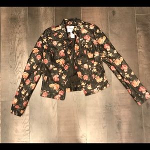 Floral print leather jacket